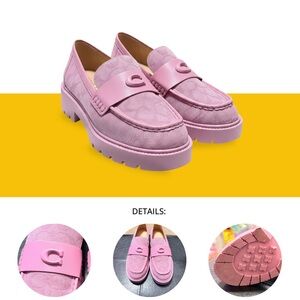 Stunning Coach Leah Platform Loafers in Pink Signature Monogram
